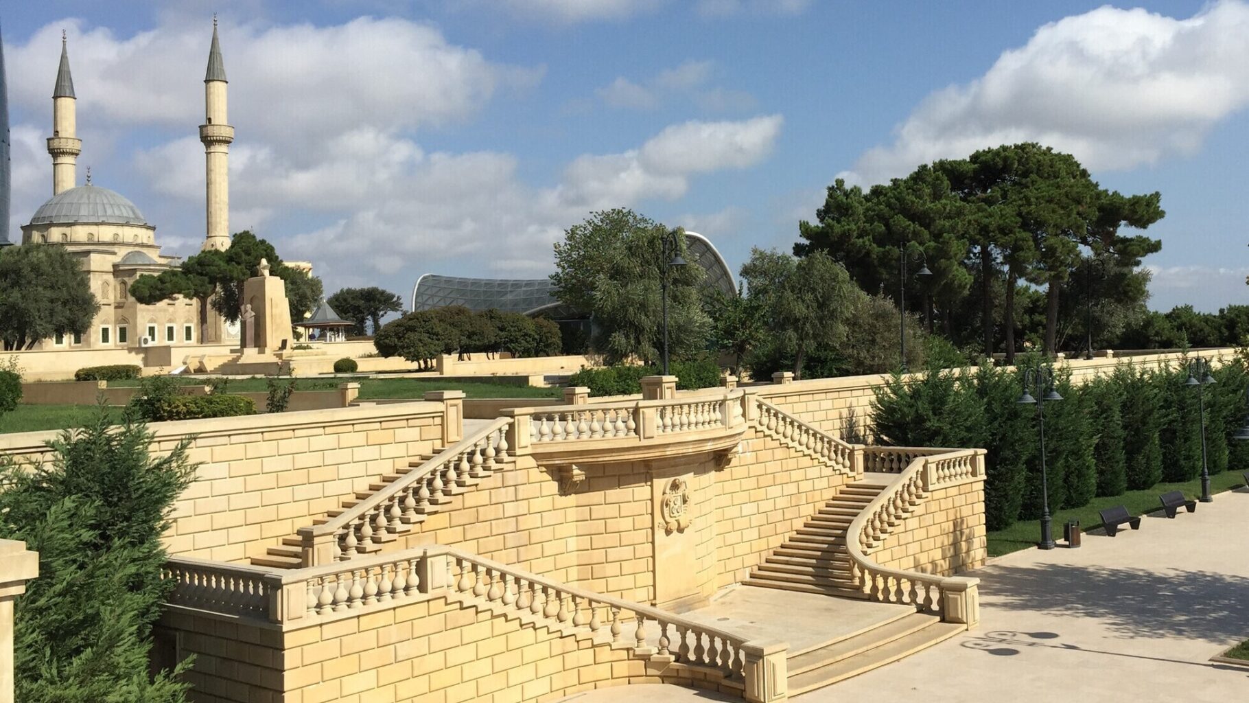 Highland Park Baku scenic views with Flame Towers and Caspian Sea landscape