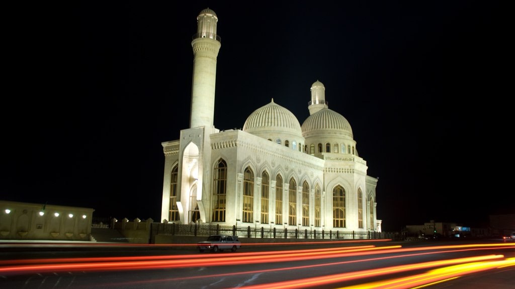 Historic Bibi-Heybat Mosque 13th century architectural landmark with intricate tiles and calligraphy