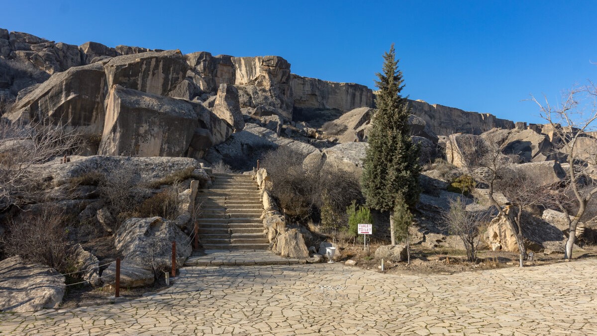 Ancient rock carvings at Gobustan National Park mud volcanoes