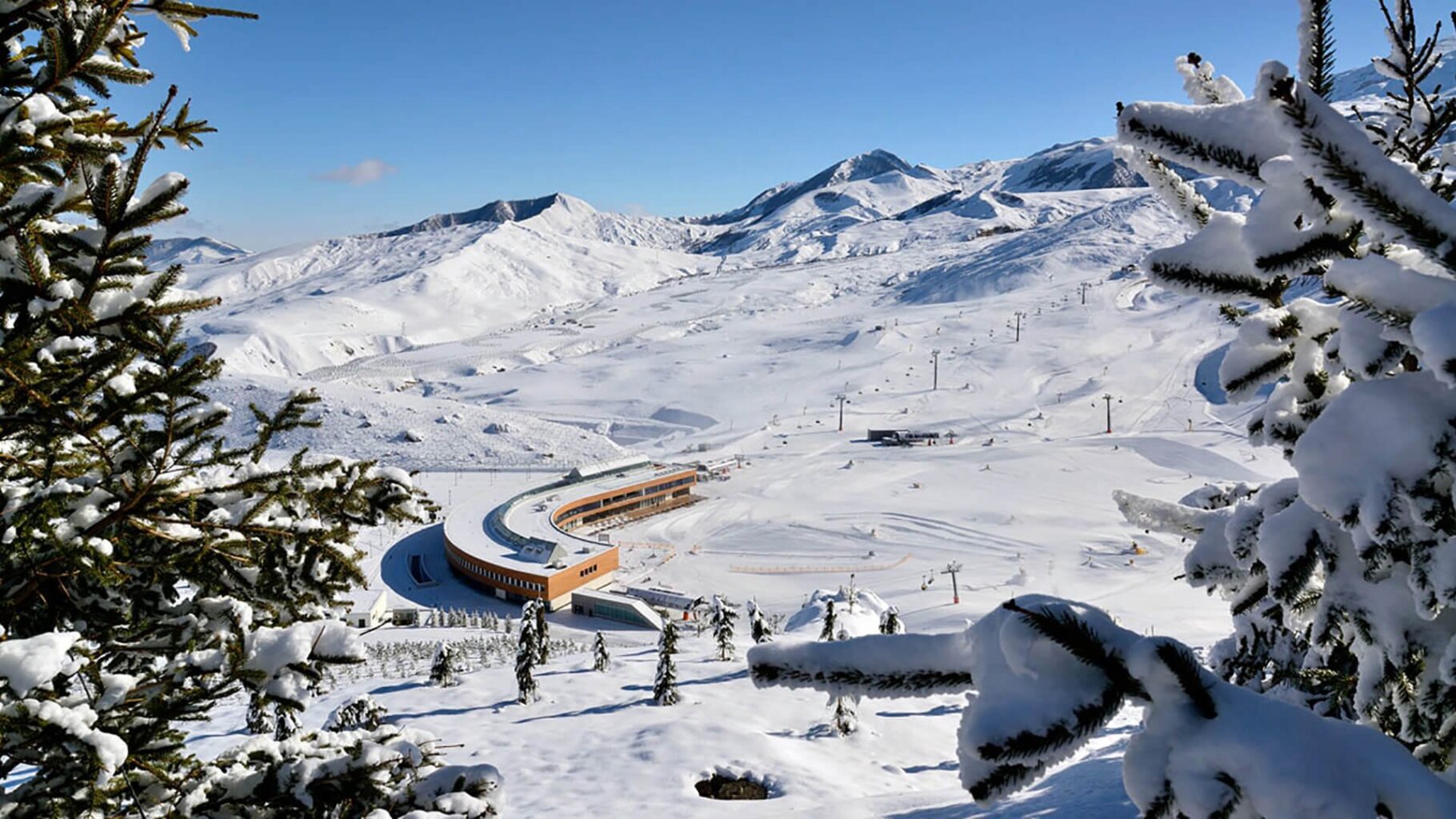 Snow-covered Shahdag mountains landscape with ski slopes
