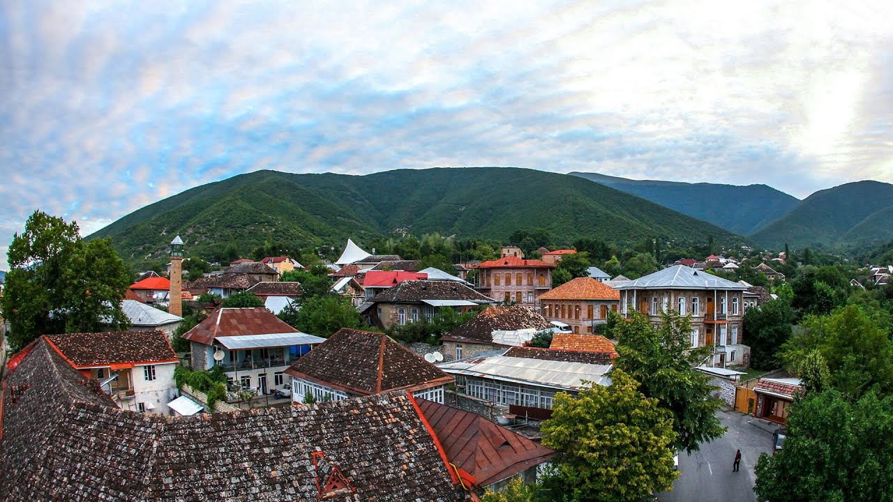 Khan's Palace with ornate Shebeke stained glass windows in Sheki