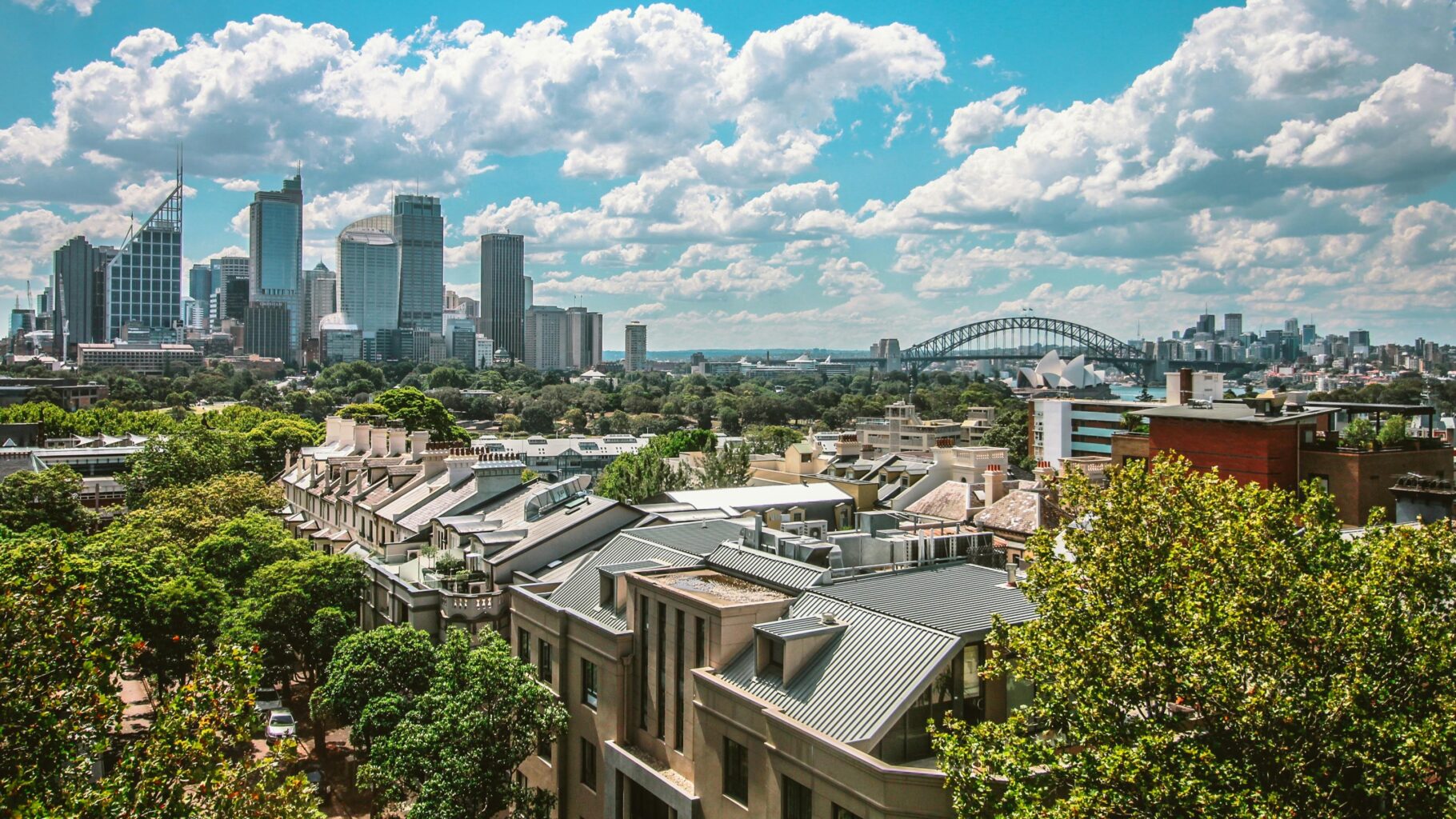 Sydney Australia cityscape with Opera House and harbor